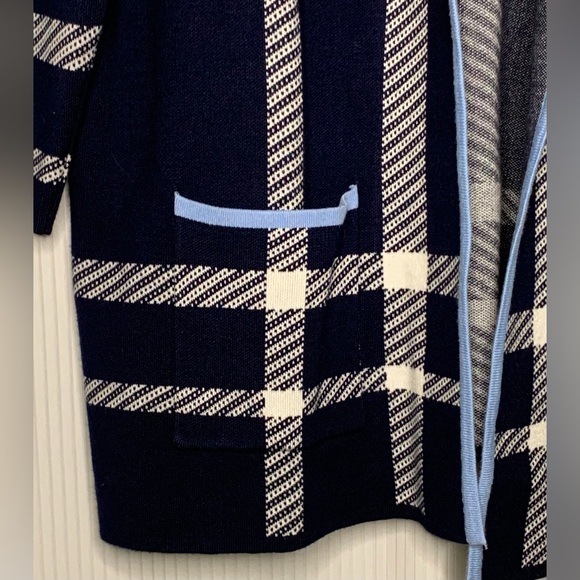 La Madona - Navy And White Pattern Detail Cardigan With Light Blue Trim - XXL - Picture 3 of 7